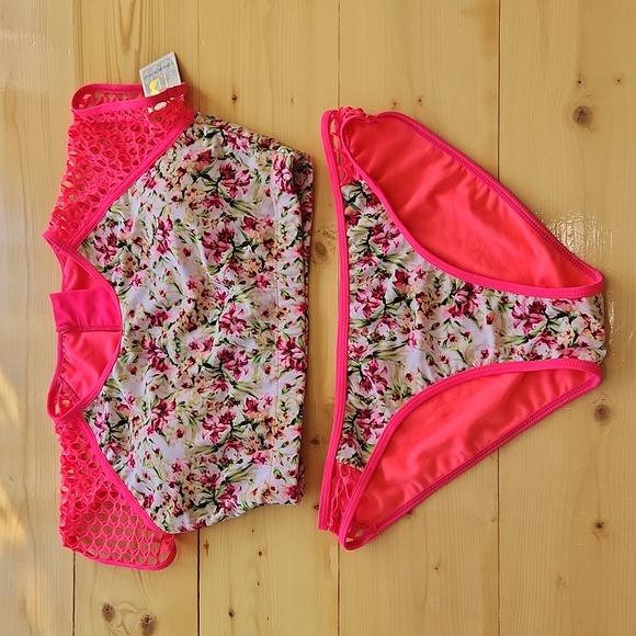 TiniBikini Other - TINIBIKINI Swimwear 2 Pc Swimsuit Crop Top And Bottom Neon Floral M
